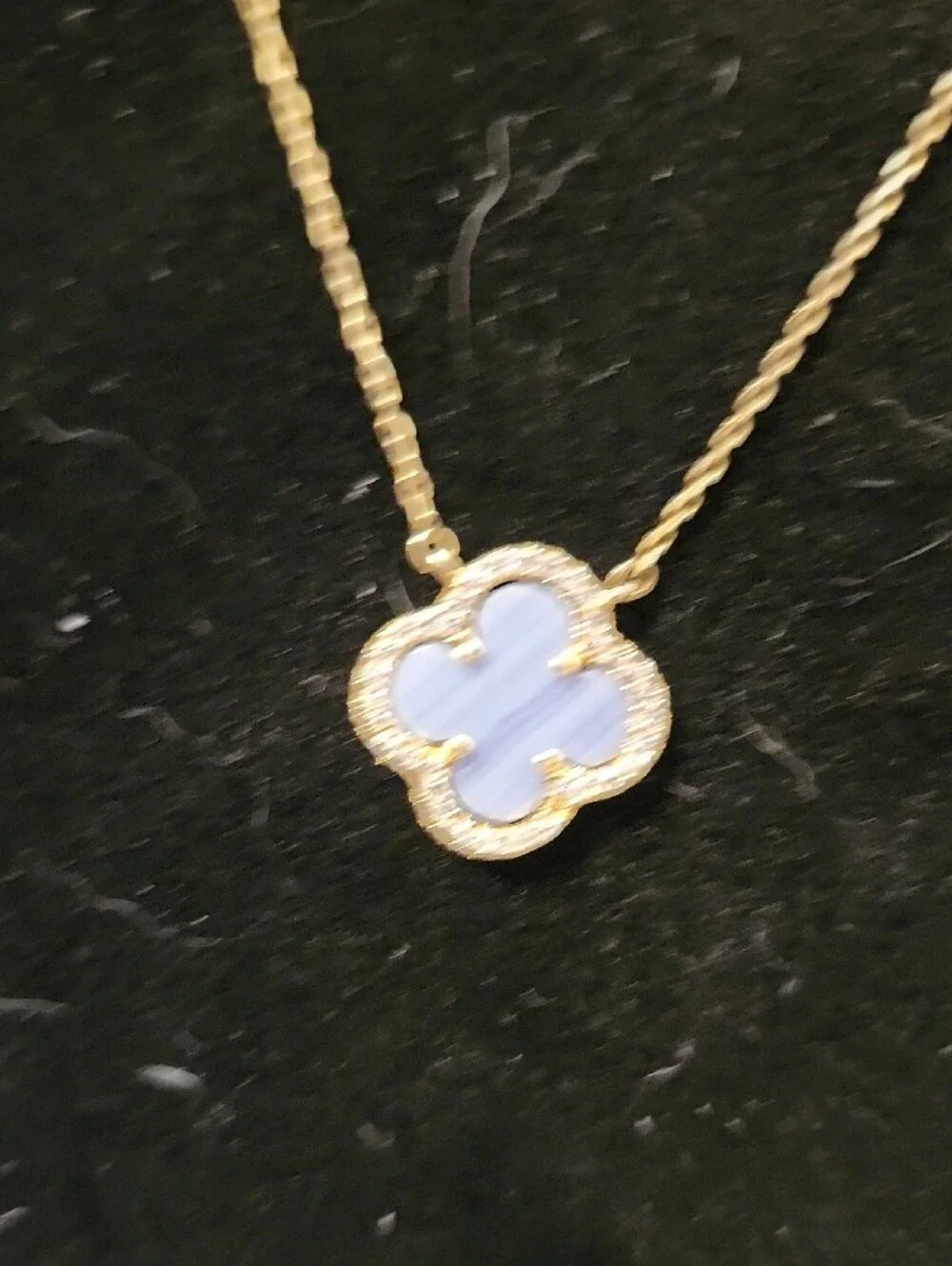Rachel Zoe Blue Lace Agate Clover Station Necklace - Gold Plated 925 Vermeil